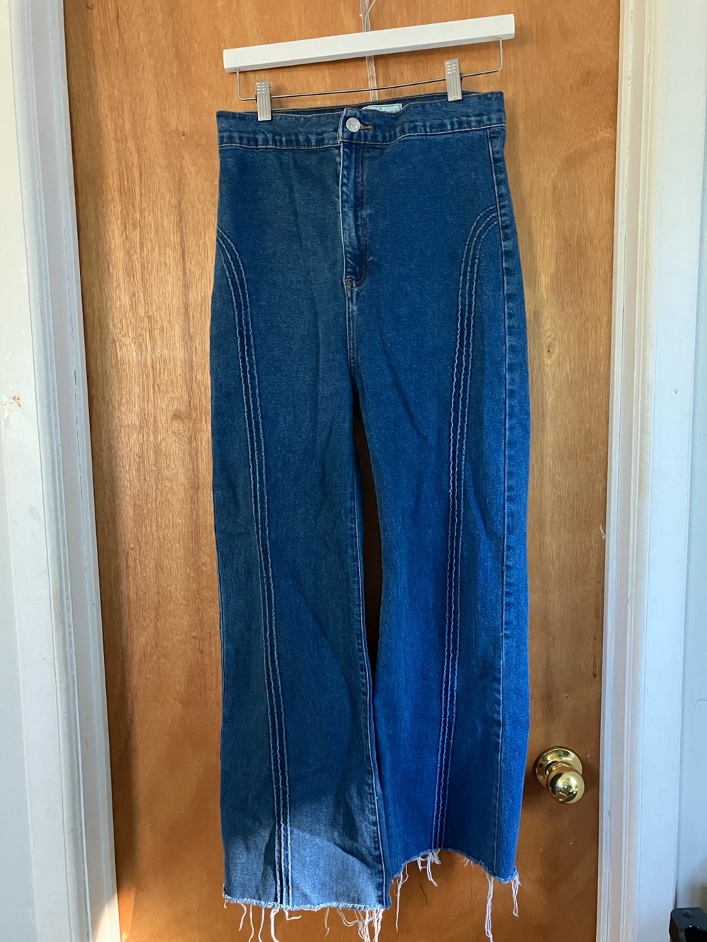REVICE High Rise Wide Leg Jeans in Two-Tone Dark/Medium Blue